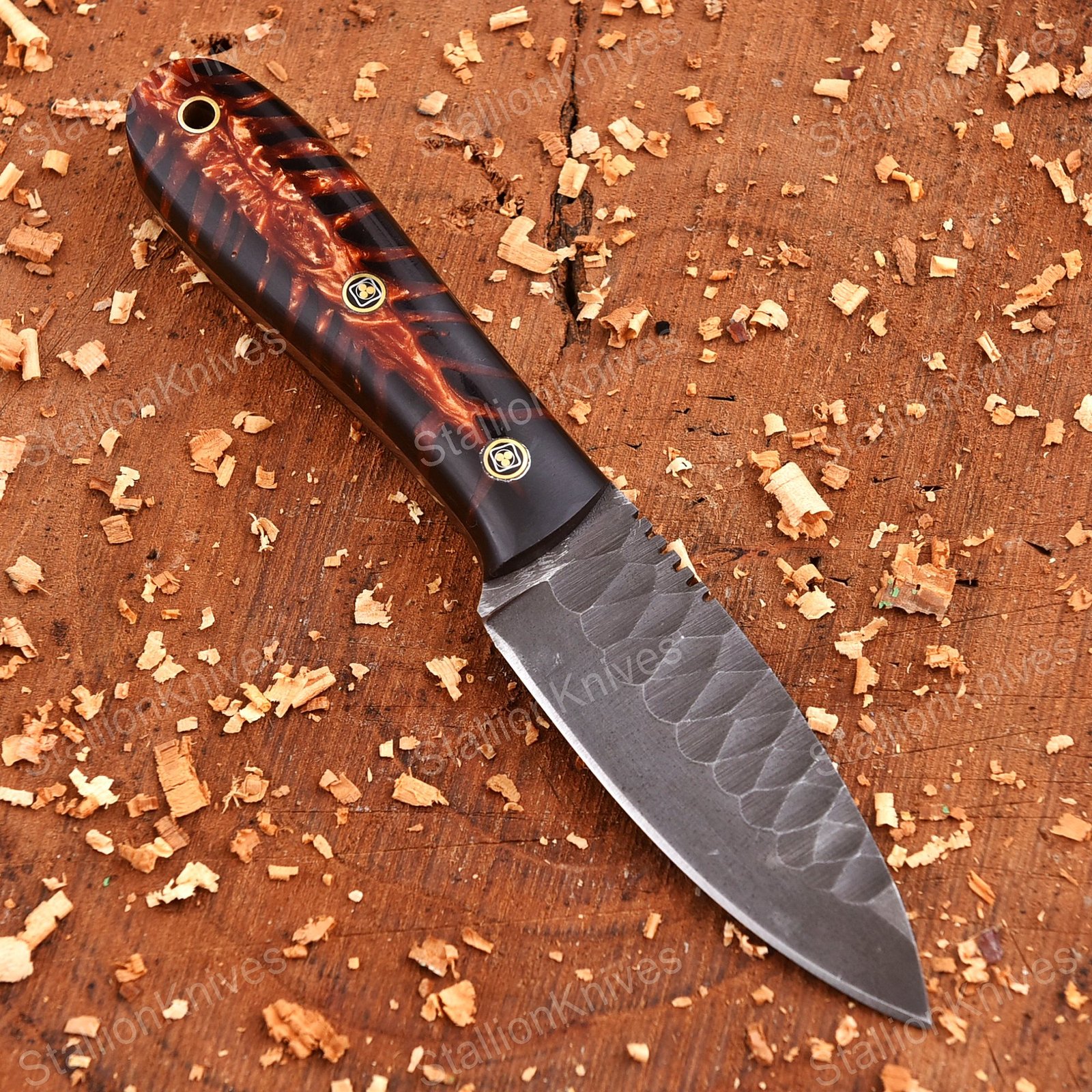 Handmade Stone Wash Steel Fixed Blade Skinner Knife - Wood Handle