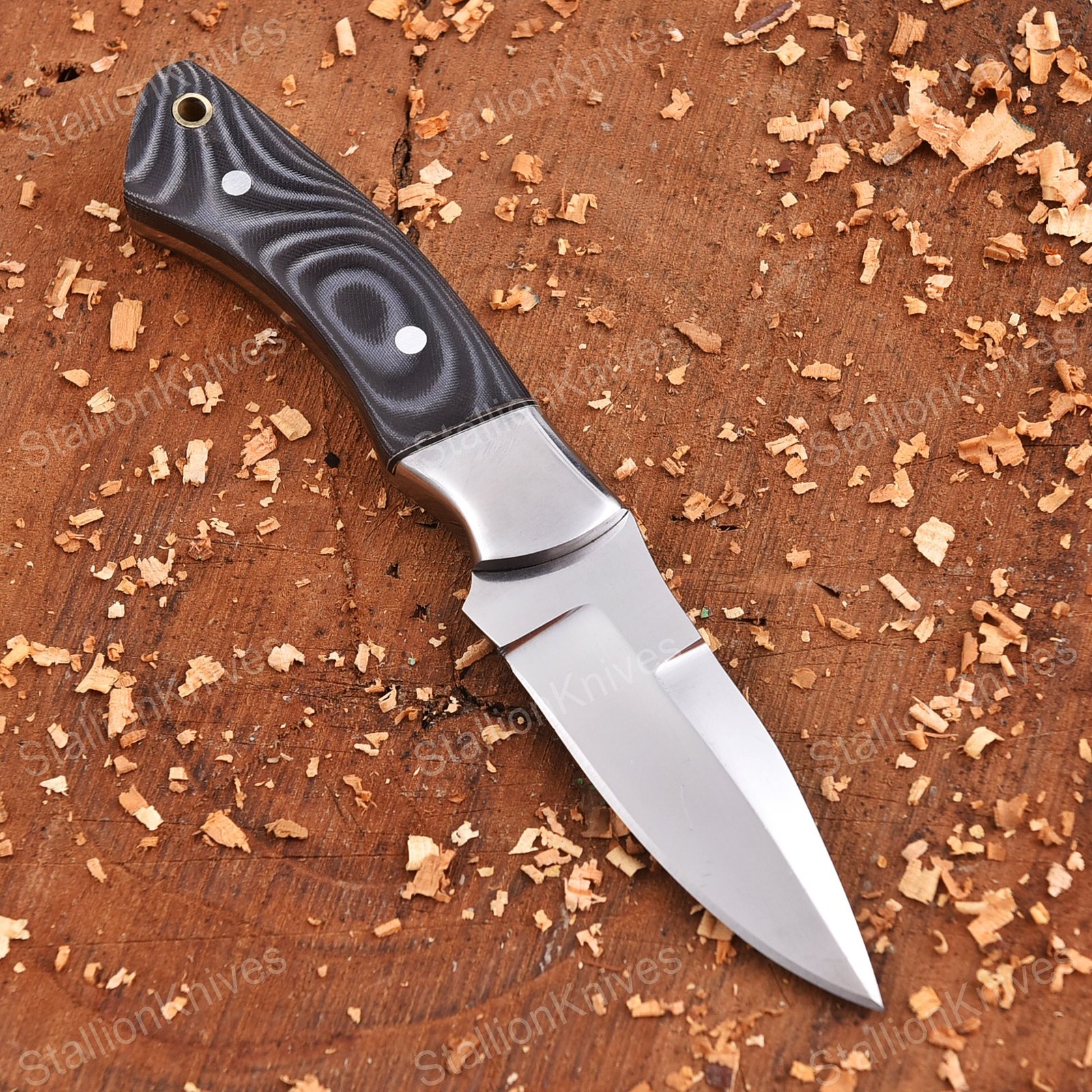 Handmade High Polish Spear Point Knife - Black G10 Swirl Handle