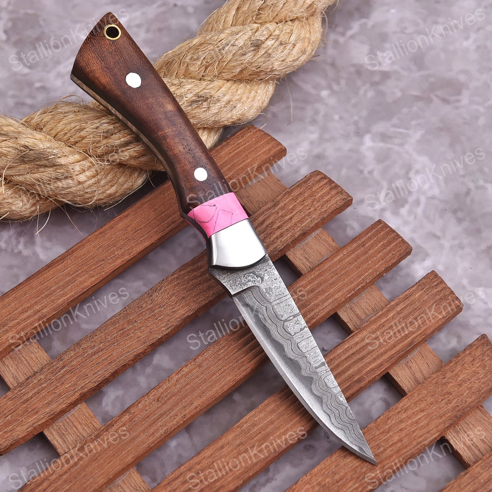 Handmade Damascus Steel Fixed Blade Knife - Full Tang Hunting EDC Tool