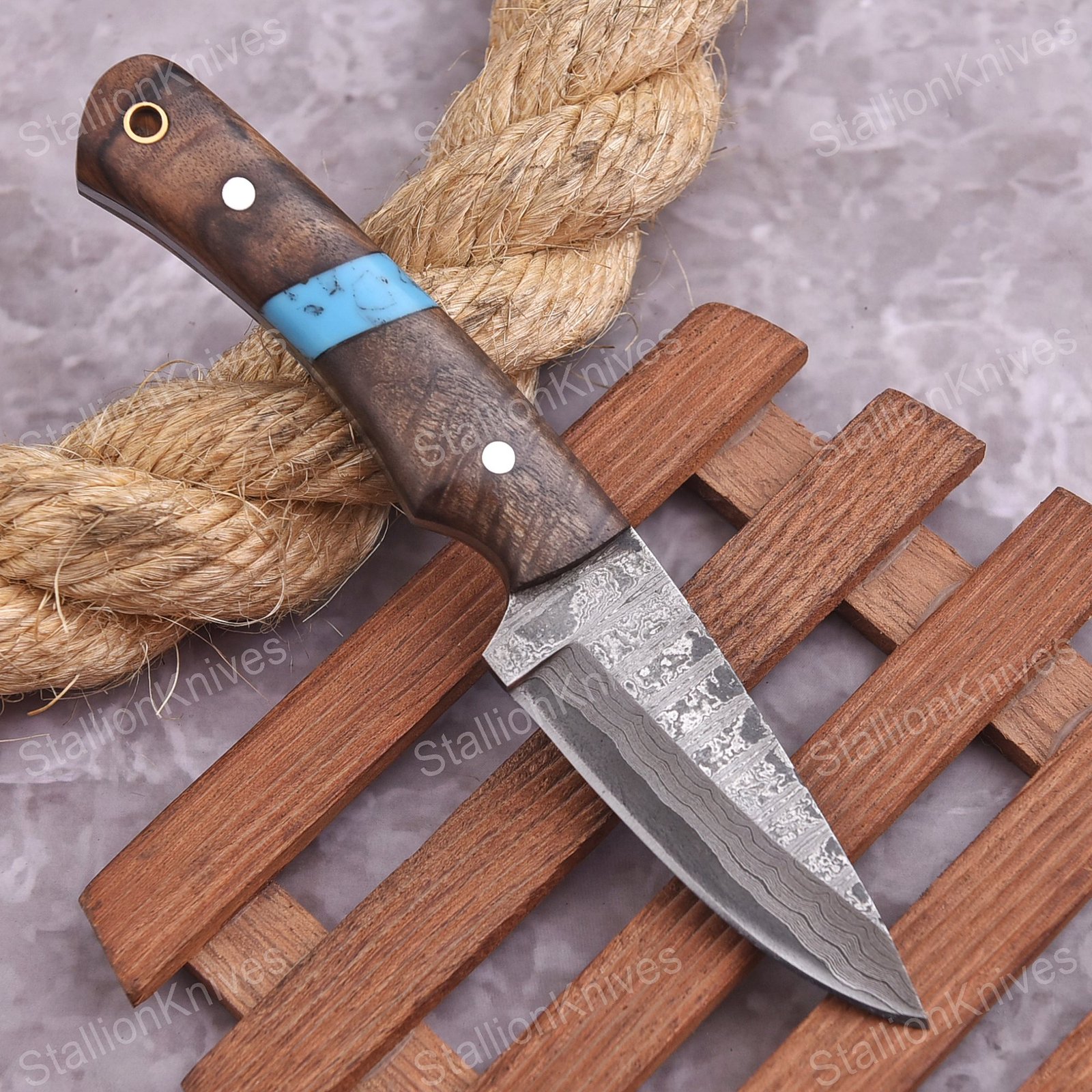 Handmade Damascus Steel Fixed Blade Hunting Knife - Full Tang EDC Tool
