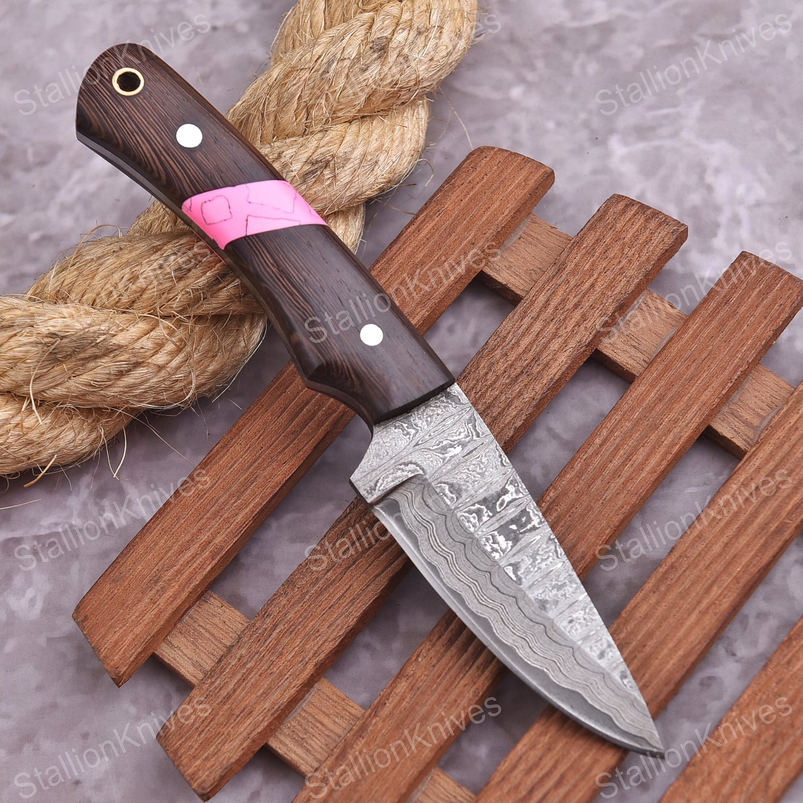 Handmade Damascus Steel Fixed Blade Hunting Knife, Full Tang EDC