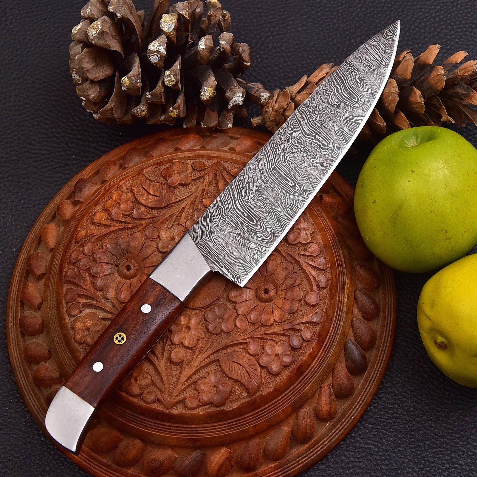 Handmade 8" Carbon Steel Chef Knife with Wood & Silver Bolster