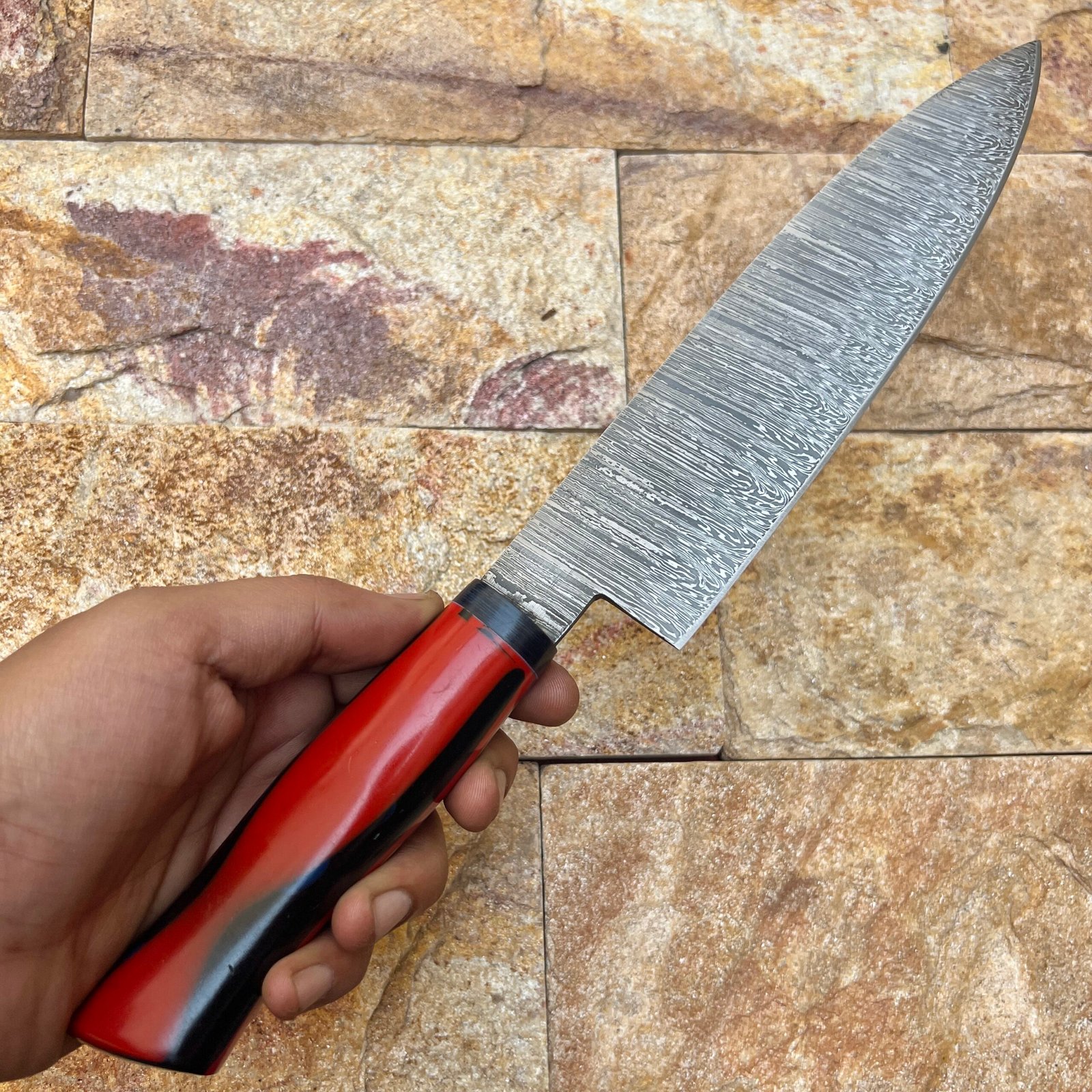 Handmade 8" Carbon Steel Chef Knife with Multi-Color Resin Handle