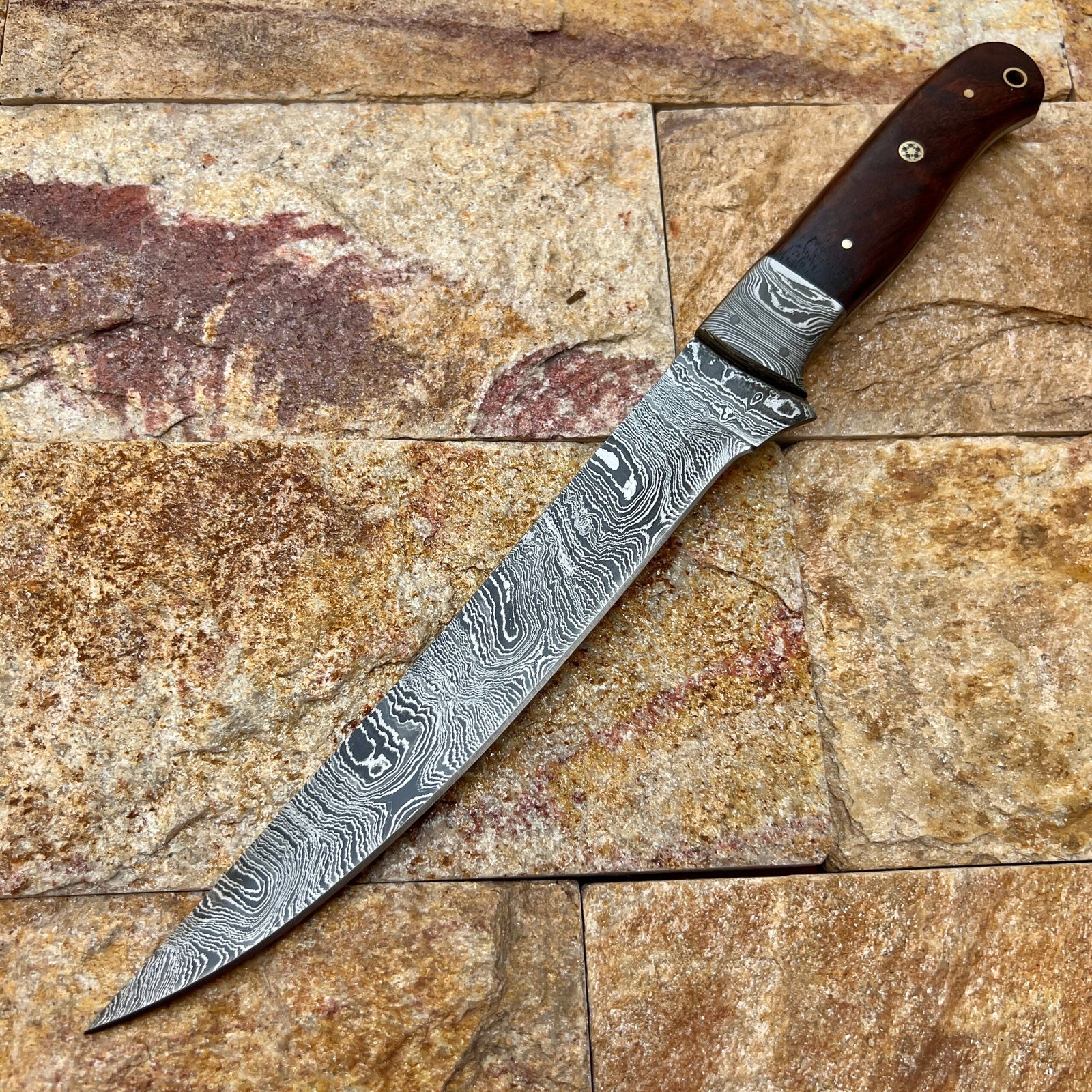 13'' Handmade Stainless Steel Fillet Knife - Full Tang Flexible Fish Filleting Blade with Dark Rosewood Handle