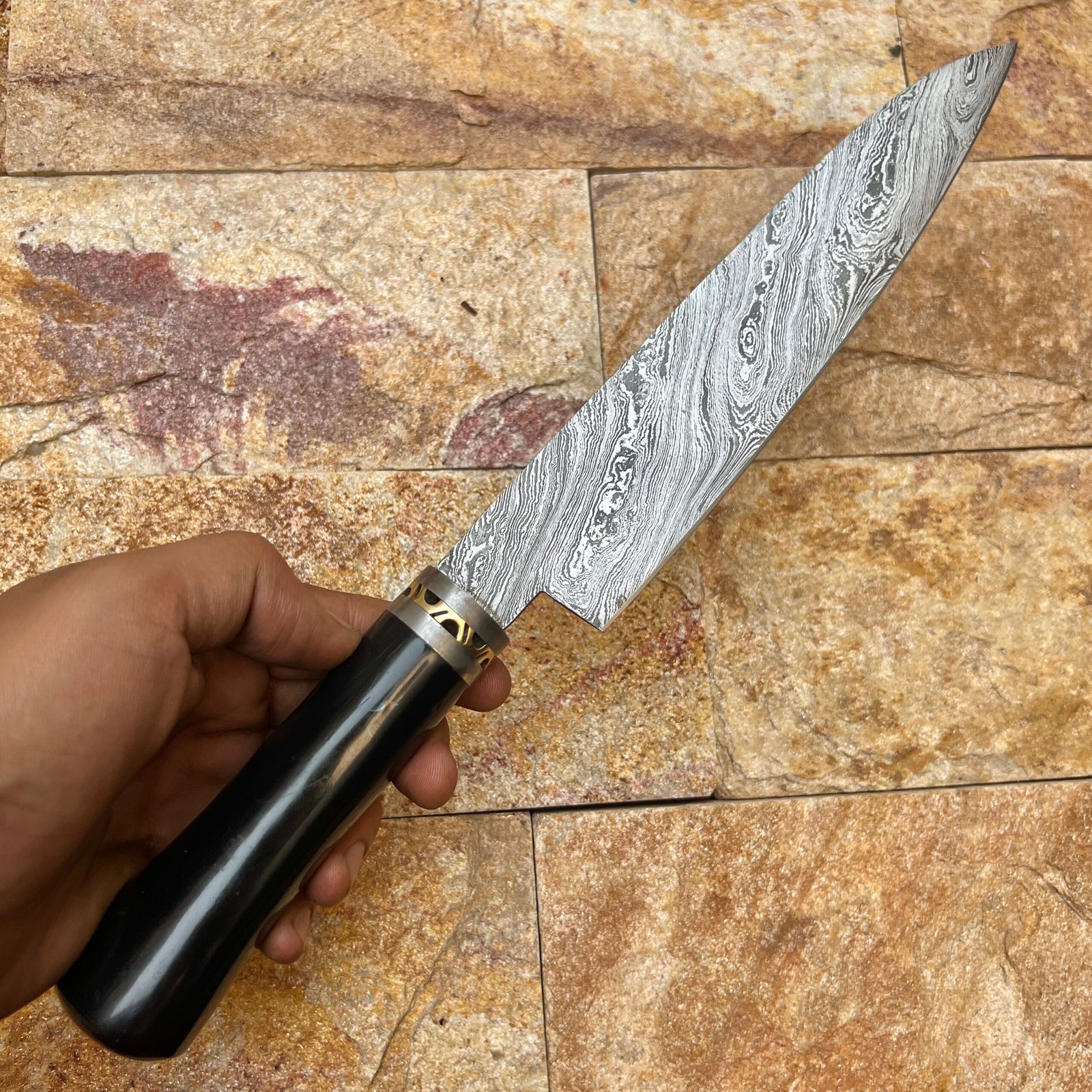 8'' Handmade Stainless Steel Fillet Knife - Full Tang Flexible Fish Filleting Tool with Black Horn Handle